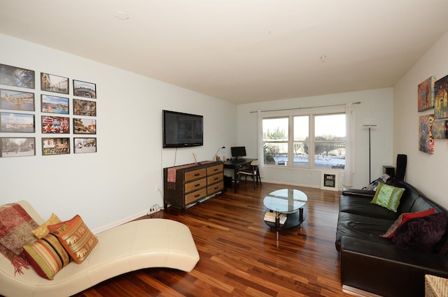 living room with dark hardwood / wood-style floors