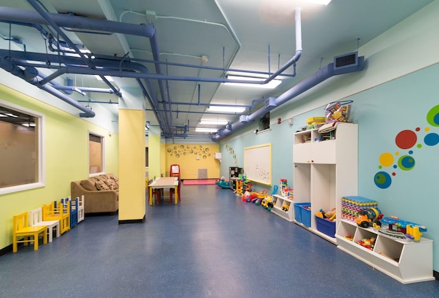playroom with a garage
