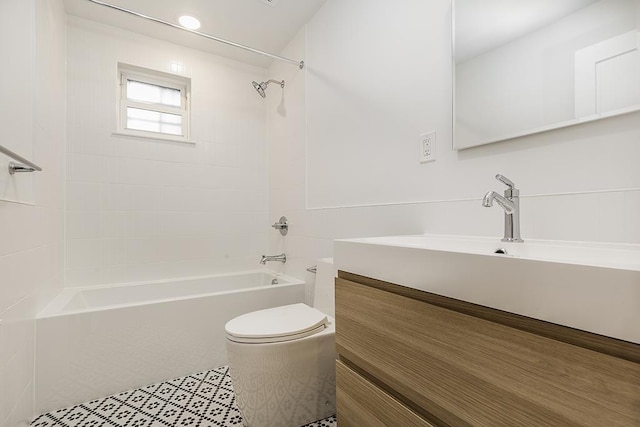 full bathroom with vanity, toilet, and shower / washtub combination