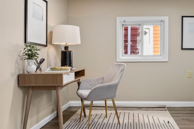 home office featuring dark hardwood / wood-style flooring