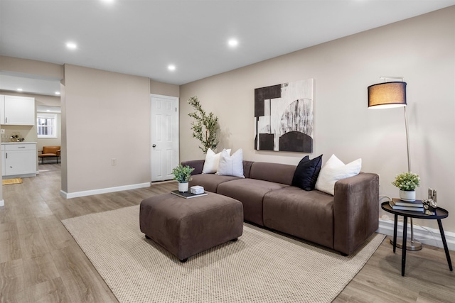 living room with light hardwood / wood-style floors