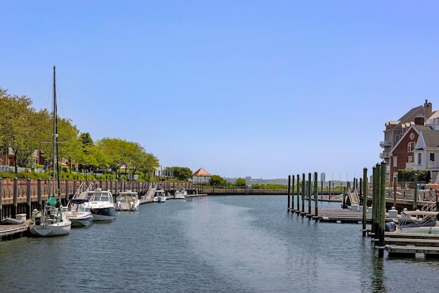 view of dock with a water view