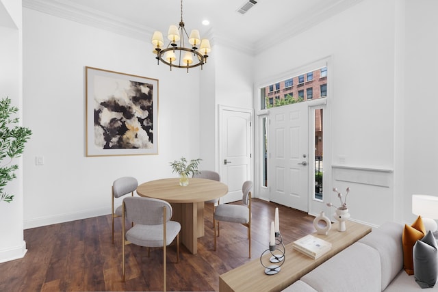 15 Warren St Unit 102, Jersey City, NJ 07032 - dining space featuring a chandelier, wood finished floors, baseboards, ornamental molding, and recessed lighting
