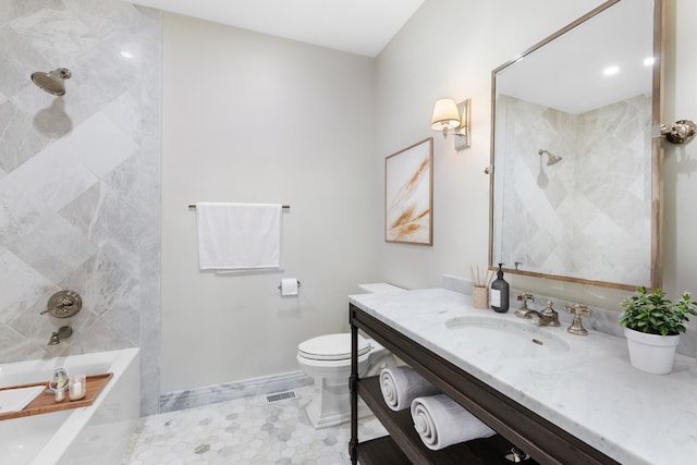 15 Warren St Unit 102, Jersey City, NJ 07032 - bathroom featuring vanity, toilet, baseboards, tub / shower combination, and tile patterned floors