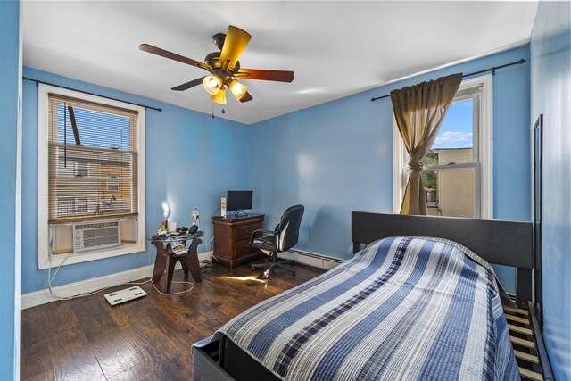1501 41st St, North Bergen, NJ 07047 - bedroom featuring wood finished floors, cooling unit, multiple windows, and a ceiling fan