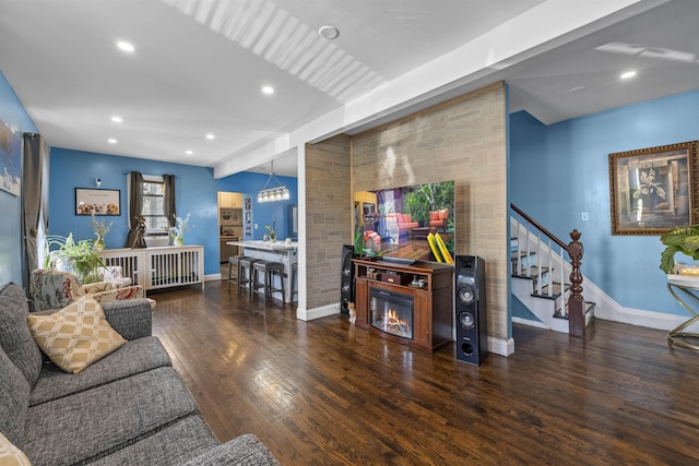 1501 41st St, North Bergen, NJ 07047 - living area featuring wood finished floors, stairs, and recessed lighting