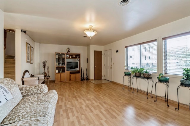 living room with light wood-type flooring