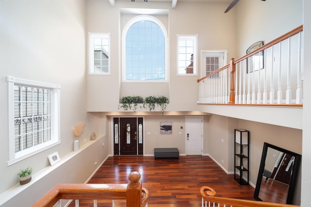 25 Poplar St, Jersey City, NJ 07307 - foyer entrance featuring a high ceiling, wood finished floors, and ceiling fan