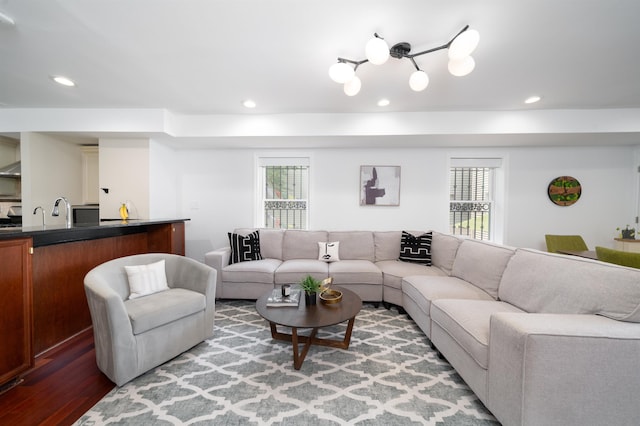 25 Poplar St, Jersey City, NJ 07307 - living area featuring wood finished floors, healthy amount of natural light, and recessed lighting