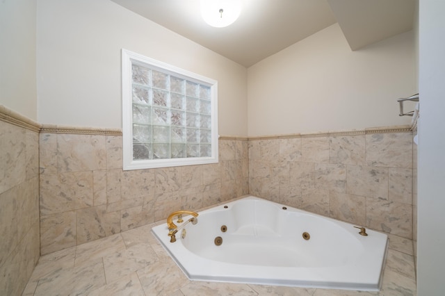 25 Poplar St, Jersey City, NJ 07307 - full bathroom featuring a jetted tub and a wainscoted wall