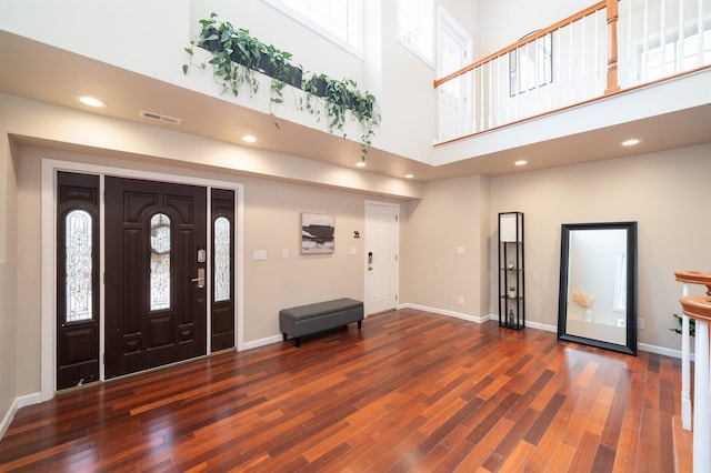 25 Poplar St, Jersey City, NJ 07307 - foyer with wood finished floors, a towering ceiling, and recessed lighting