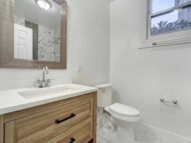 33 Duer Pl, Weehawken, NJ 07086 - bathroom featuring marble finish flooring, vanity, and a marble finish shower