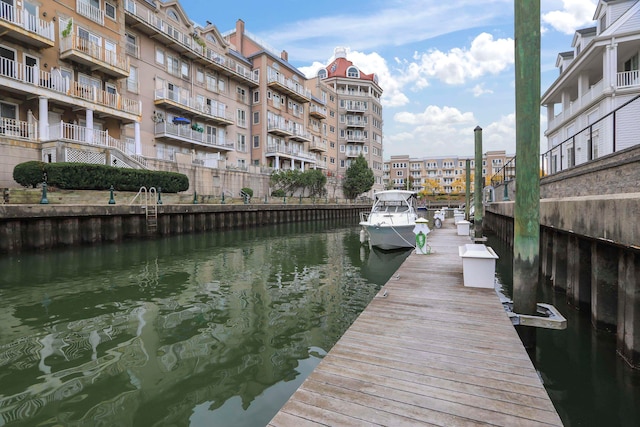 view of dock with a water view