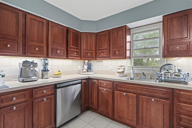 8901 Newkirk Ave, North Bergen, NJ 07047 - kitchen featuring dishwasher, light countertops, decorative backsplash, and light tile patterned flooring