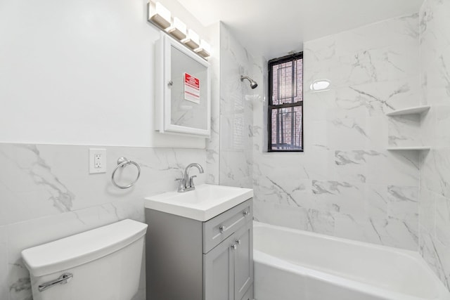 12 Audubon Ave Unit 305, Jersey City, NJ 07305 - bathroom with tile walls, toilet, bathing tub / shower combination, and vanity