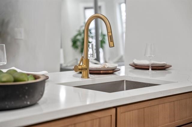 interior details with light countertops and a sink