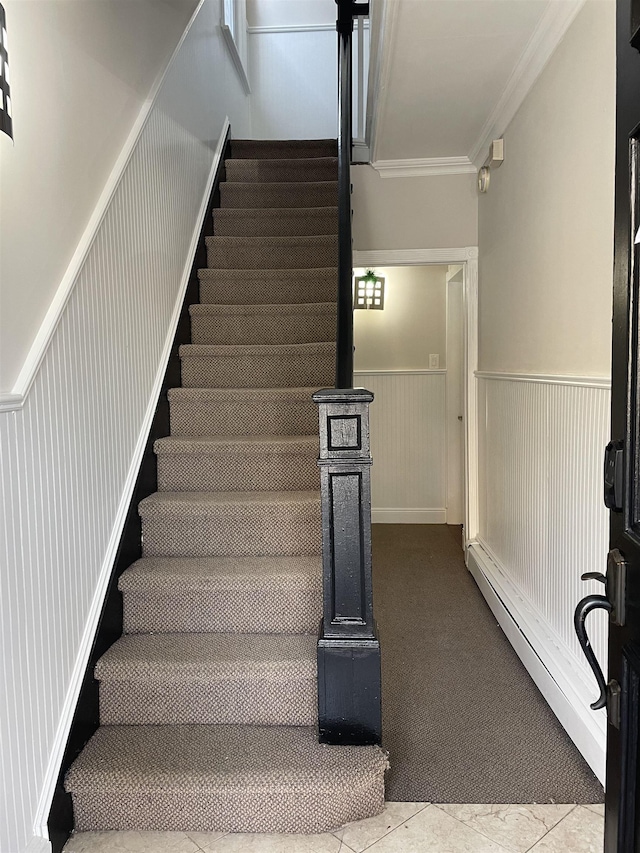 148 Nesbit St, Weehawken, NJ 07086 - stairway featuring crown molding and wainscoting