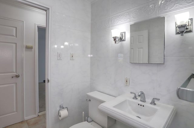 1445 68th St Unit A, North Bergen, NJ 07047 - half bath with tile patterned flooring and tile walls