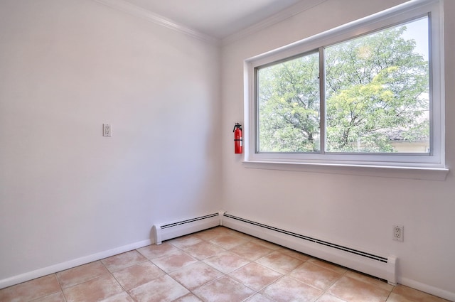 1445 68th St Unit A, North Bergen, NJ 07047 - empty room with a baseboard heating unit, ornamental molding, and light tile patterned floors