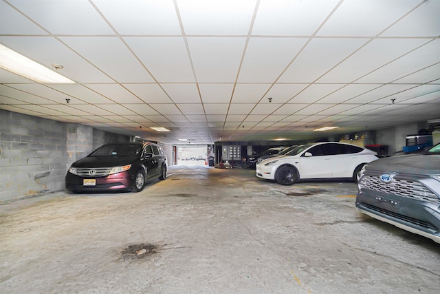 parking deck with concrete block wall