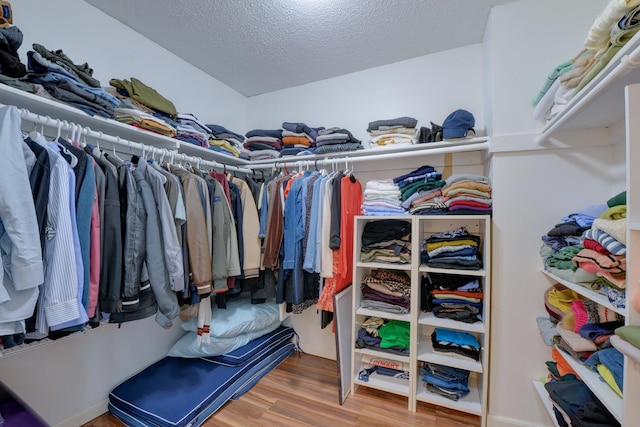 walk in closet with wood finished floors