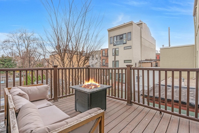 157 8th St, Hoboken, NJ 07030 - wooden terrace featuring an outdoor living space with a fire pit