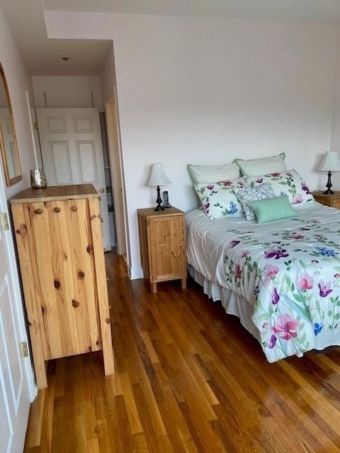 bedroom featuring dark hardwood / wood-style flooring