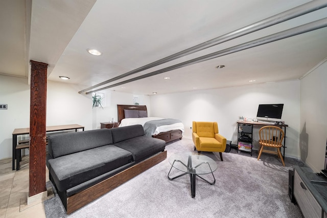 27 48th St, Weehawken, NJ 07086 - living area with recessed lighting and light colored carpet