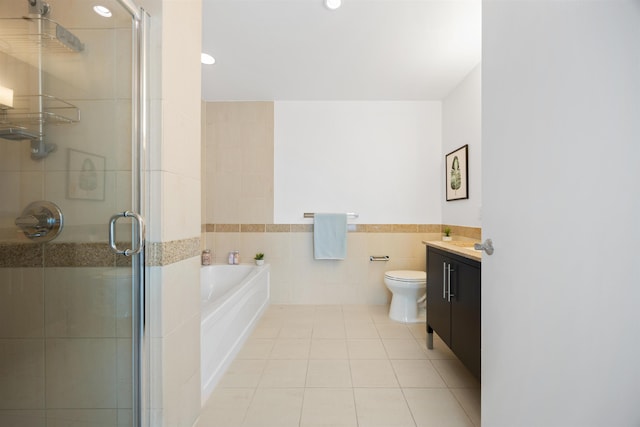 20 Newport Pkwy Unit 1707, Jersey City, NJ 07310 - full bathroom with vanity, tile walls, tile patterned flooring, a bath, and a shower stall
