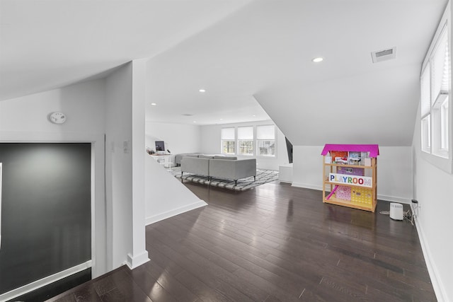 65 Dillingham Pl, Englewood Cliffs, NJ 07632 - additional living space with visible vents, baseboards, recessed lighting, wood finished floors, and vaulted ceiling