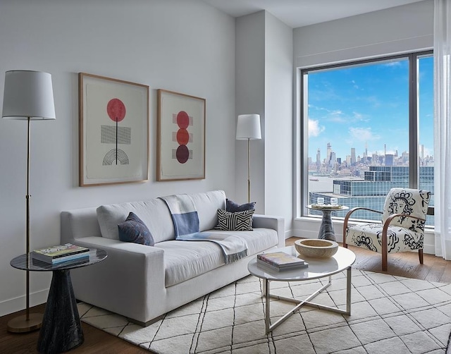 99 Hudson St Unit 4810, Jersey City, NJ 07302 - living room with wood finished floors, plenty of natural light, and a view of skyline
