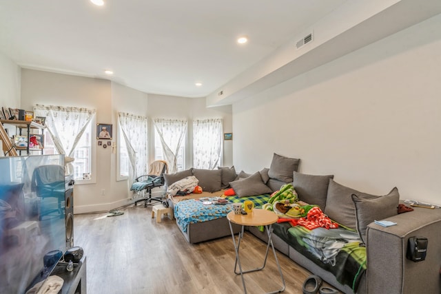 living room featuring light wood-type flooring