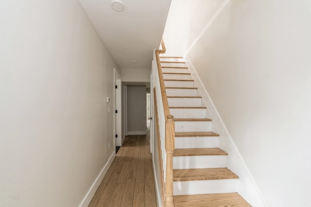 staircase featuring hardwood / wood-style flooring