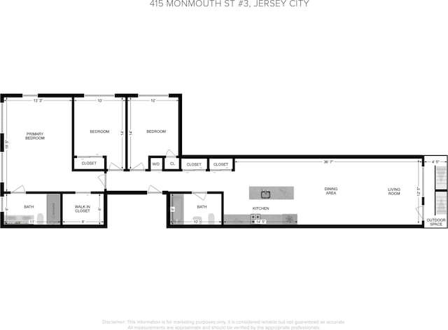 415 Monmouth St Apt. Three, Apt Three, Jersey City, NJ 07302 - view of home floor plan