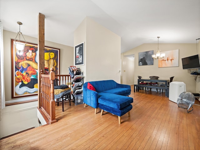 211 Plainfield Ave, Jersey City, NJ 07306 - sitting room with a chandelier, hardwood / wood-style flooring, and lofted ceiling