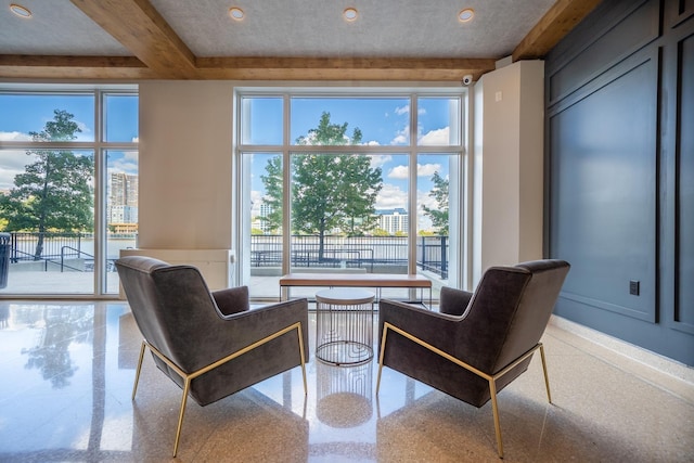 1500 Hudson St Unit 7R, Hoboken, NJ 07030 - living area featuring beam ceiling, plenty of natural light, and recessed lighting