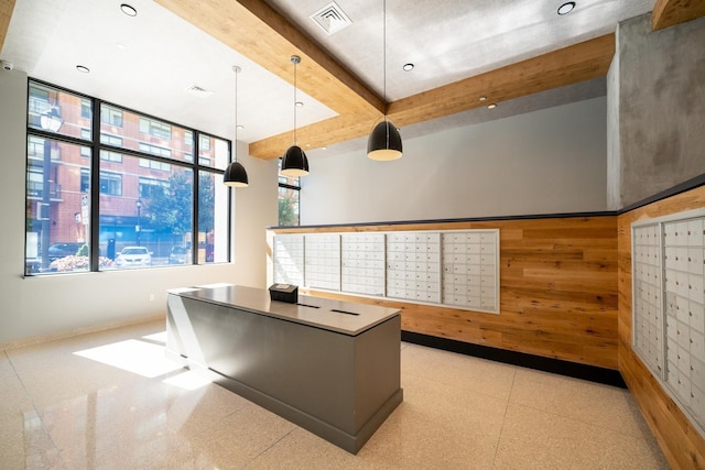 1500 Hudson St Unit 7R, Hoboken, NJ 07030 - office area with mail area, beam ceiling, and wooden walls