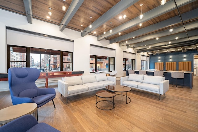 1500 Hudson St Unit 7R, Hoboken, NJ 07030 - common area featuring a wood ceiling with exposed beams