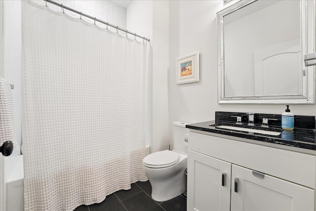 324 Hudson St # 1, Hoboken, NJ 07030 - full bathroom with vanity, shower / bath combo, toilet, and tile patterned floors