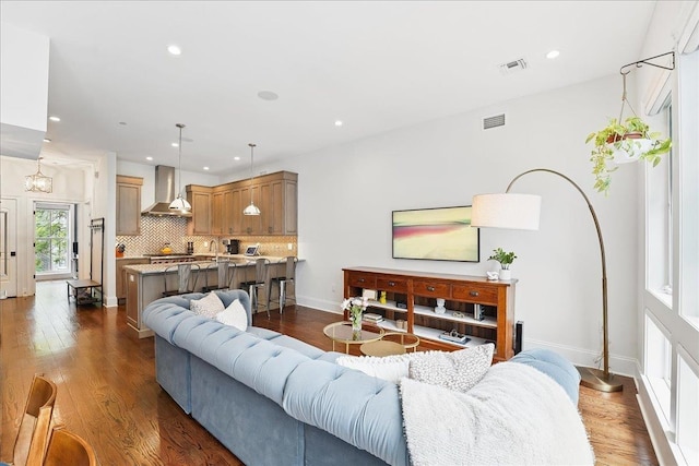 324 Hudson St # 1, Hoboken, NJ 07030 - living area with recessed lighting, dark wood-style floors, and baseboards