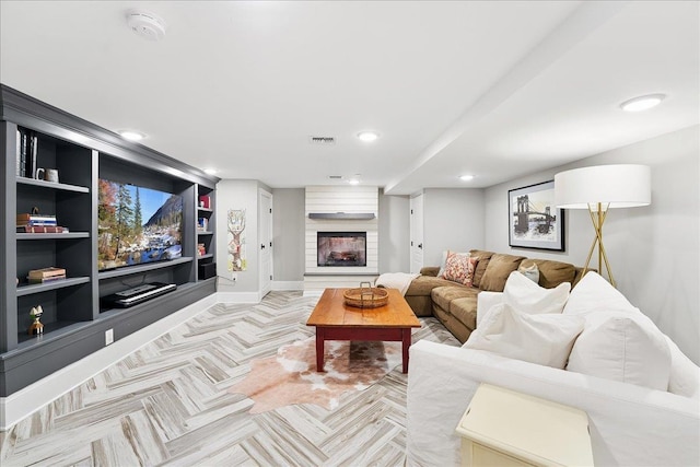 324 Hudson St # 1, Hoboken, NJ 07030 - living area with baseboards, a fireplace, and recessed lighting