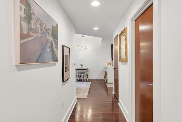 601 Observer Hwy Unit 204, Hoboken, NJ 07030 - hall featuring dark wood-style floors, baseboards, and recessed lighting
