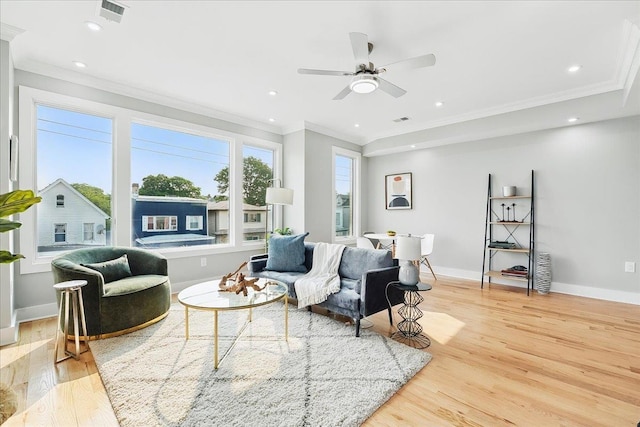 181 Bartholdi Ave Unit 2, Jersey City, NJ 07305 - living room with crown molding, light wood-style floors, ceiling fan, baseboards, and recessed lighting