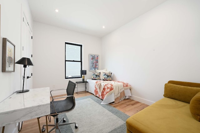 262 Webster Ave Unit 2, Jersey City, NJ 07307 - bedroom with light wood-style floors, a desk, and recessed lighting