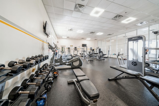 112 Liberty View Dr Unit 4B, Jersey City, NJ 07302 - exercise room featuring a paneled ceiling