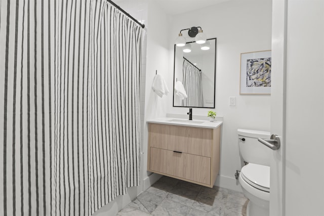 371 2nd St Unit 2B, Jersey City, NJ 07302 - bathroom with vanity, a shower with shower curtain, and marble finish floors