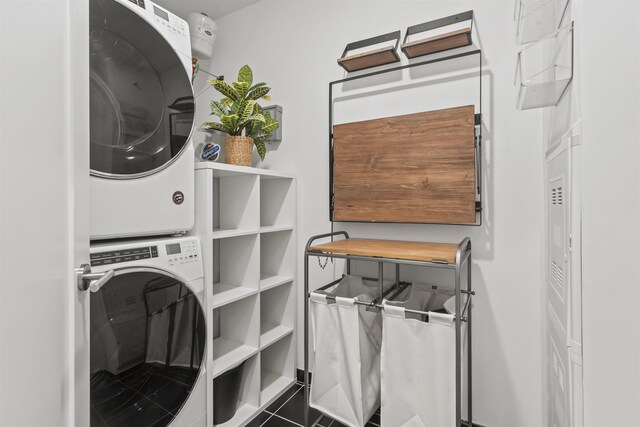 371 2nd St Unit 2B, Jersey City, NJ 07302 - laundry room with stacked washer and clothes dryer and tile patterned flooring