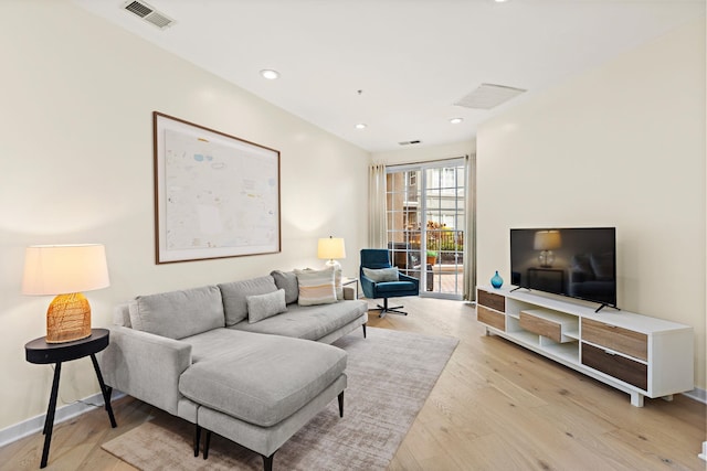 living room with light wood-type flooring