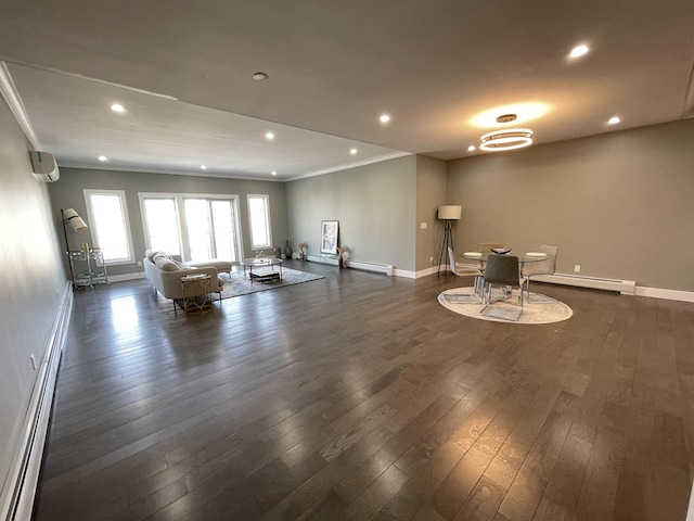 29 Carlton Ave Unit 2, Jersey City, NJ 07307 - living area featuring crown molding, dark wood finished floors, recessed lighting, and a baseboard heating unit