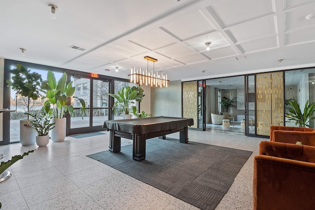 playroom featuring a wall of windows and billiards